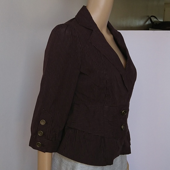 Rampage Brown Pinstripe Peplum Blazer Size M - Picture 2 of 7